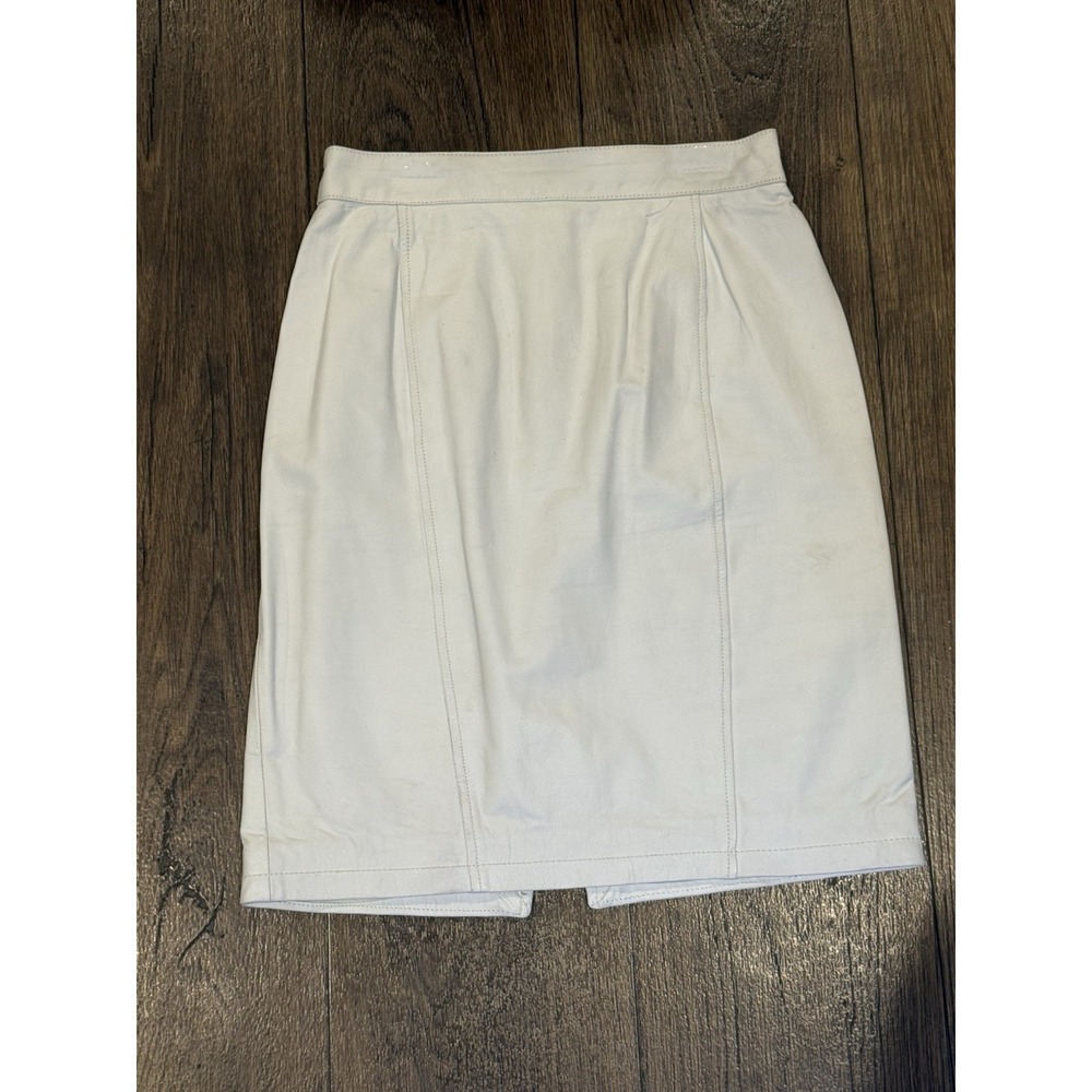 Vintage‎ 80s Pelle Cuir White Genuine Leather High-Waisted Mini Skirt – Size 10